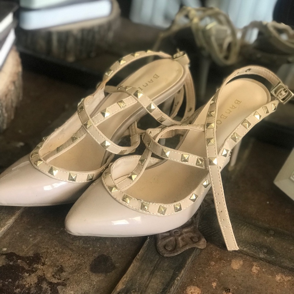 Nude, gold studded heels